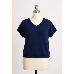 Brodie 100% Cashmere Sweater Tee XS Navy Short Sleeve V-Neck Oversized